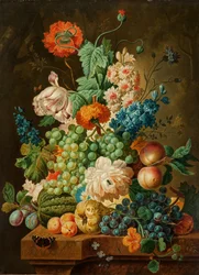 Obst und Blumen auf einem Marmortisch, 1794